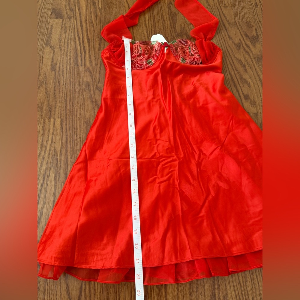 🌹For Love and Lemons Gene Slip Dress Red Floral Roses Tie Neck Holiday 2024 - XS - Picture 14 of 16